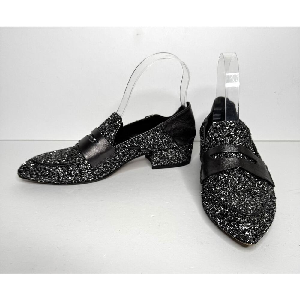 Veronica Beard Black Glitter Loafers